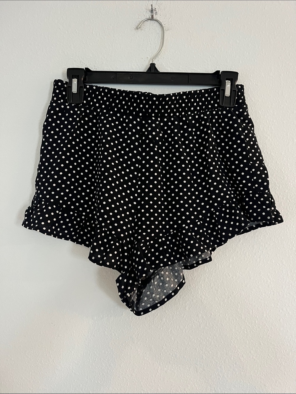 Forever 21 Black Polka Dot High Waist Ruffle Hem Shorts